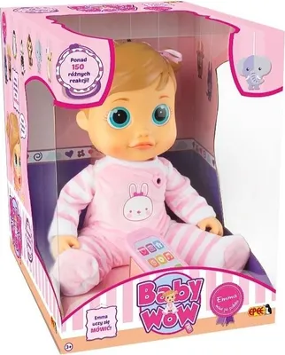 A baby doll in its packaging, with a pink and white striped design.