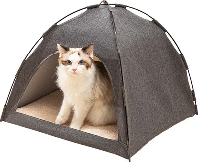 Produktbild von Katzenzeltbett, großer Platz, atmungsaktiv, bequem, waschbar, Haustierzelthaus für Haustiere, Katzen und Hunde, alle Jahreszeiten, Größe S, grau