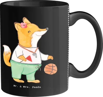 Produktbild von Mr. & Mrs. Panda Becher Basketballtrainerin Herz - Schwarz - Geschenk, Sport, Trinkbecher, Kaffeebecher, Tasse, Basketball, für kaffee, haferl, Kaffeepott, Verein