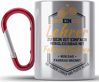 Produktbild von Trendation - Lehrer Edelstahl Tasse Karabiner mit Spruch Zubehör Geschenke Lustig Geschenkideen Lehrer Grundschule Mathelehrer Englischlehrer Deutschlehrer Erdkundelehrer (Rot)
