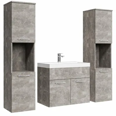 Produktbild von Badplaats Badmöbel Komplettset Montreal XL 60 x 35 cm Beton Grau - Badezimmermöbel mit Waschbecken und 2 Badezimmerschränken