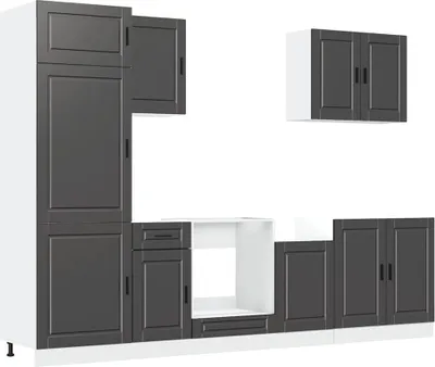 Produktbild von 7-tlg. Küchenschrank-Set Porto Schwarz Holzwerkstoff