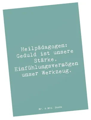 Produktbild von Mr. & Mrs. Panda Postkarte Spruch Heilpädagogin Geduld - Meeresbrise - Geschenk, Ansichtskarten, Kindergärten, Berufsprodukte, Beruf, kreative Geschenke, Dankeschön