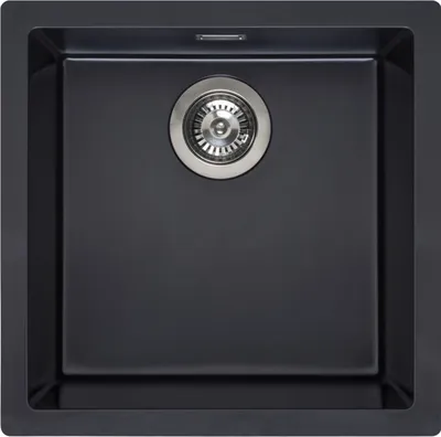 Image de Reginox Evier à encastrer 460x460 Amsterdam 40 - Evier de cuisine avec pratique soupape de trop-plein du panier à tamis intégral, granit noir