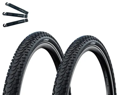 Produktbild von 2 x Schwalbe Marathon Mondial Drahtreifen Double Defense RaceGuard ADDIX Green E-50 Schwarz-Reflex 50-622 (28 x 2.00") inkl. Reifenheber