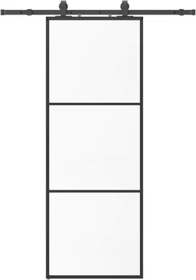 Immagine prodotto di Porta scorrevole con kit di montaggio, colore nero, dimensioni 76x205 cm, realizzata in vetro temperato (ESG) con telaio in alluminio e guida scorrevole in acciaio da 152,5 cm. Design moderno, ideale per cucina, camera da letto o fienile