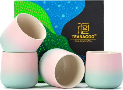 Image de TEANAGOO Set de tasses à thé japonaises, dégradé rose vert, 4 pièces, 7,2Oz, céramique, boîte cadeau