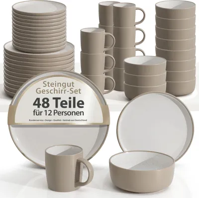 Produktbild von Steingut Geschirrset 12 Personen, 48teilig, Nordic Sand