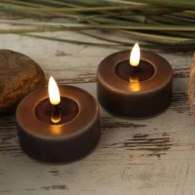 Produktbild von LED Maxi Teelichter MIA - realistische 3D Flamme - Echtwachs - D: 6,1cm - mokkafarben - 2 Stück
