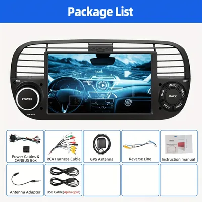 Obrázok produktu pre Multimediálne autorádio – 2 DIN rádio – autorádioprehrávač – navigácia s dotykovým displejom – autorádio pre Fiat 500, modelové roky 2007-2015