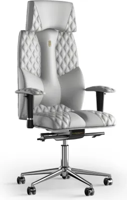 Produktbild von KULIK SYSTEM Business – Büro- und Heimstuhl mit patentierter ergonomisch geformter Rückenlehne und Sitzkissen – Ledernähte (weiß)