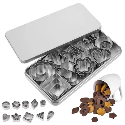 Produktbild von Set mit 30 Ausstechformen aus Edelstahl, Mini-Geometrieformen, Weihnachtsplätzchenausstecher, geeignet zum Backen zu Hause, für Geburtstagsfeiern und Weihnachtsfeste.