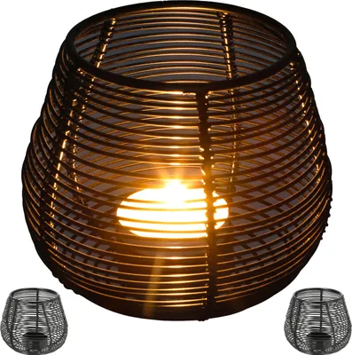 Produktbild von Teelichthalter mit Streben 3er Set Eisen schwarz 11x9cm Gartenlaterne Windlicht Kerzenständer
