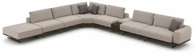 Zdjęcie produktu dla Narożna sofa w kształcie litery L w kolorze beżowym – nowoczesna sofa z ramą z litego drewna.