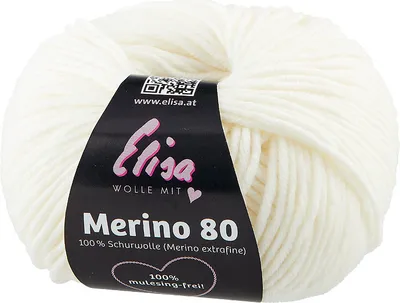Produktbild von Elisa Wolle Merino 80,extrafeine superweiche 100% Wolle, 50g/80 m, 7193 Weiß