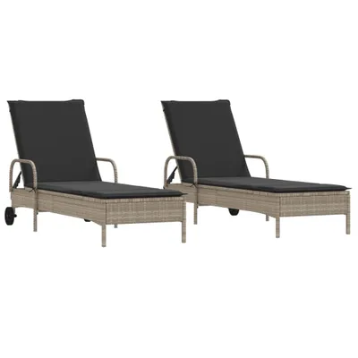 Produktbild von Sonnenliegen mit Auflagen 2 Stk. Hellgrau Poly Rattan