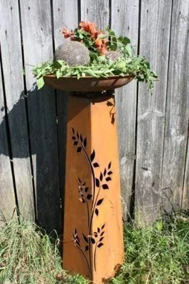 Produktbild von Rostikal Edelrost Gartendeko Blumensäule 1,10 m und Rost Deko Schale rund Vintage Dekoration
