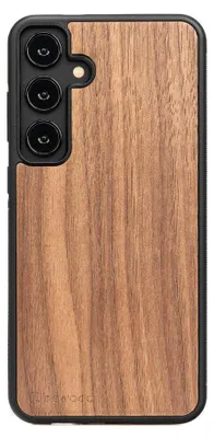 A back view of a phone case with a wood grain texture.