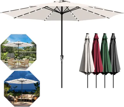 Produktbild von TolleTour Ø350cm Sonnenschirm Schirm UV40+ Gartenschirm Terrasse Garten UV-Schutz LED Solar,Grau