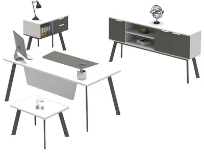 Image de Table basse Table d'appoint Bureau Blanc Gris