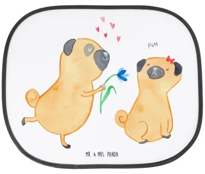 Produktbild von Mr. & Mrs. Panda Sonnenblende Auto Mops Verliebt - Weiß - Geschenk, Sonnenschutz Seitenscheibe, Hund, hitzeschutz, Knuffig, Liebe, Sprüche