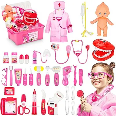 Immagine prodotto di Set da dottore per bambini - Giocattolo medico - Gioco di ruolo educativo - Kit da 43 pezzi - Contenitore portaoggetti da 215 cm - Multicolore