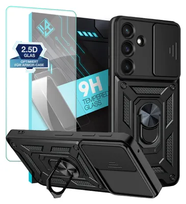 Produktbild von Armor Handyhülle für Samsung Galaxy S26 FE mit 9H Displayglas Displayschutz Kameraschutz Handy Panzer Case Cover Schutzhülle Outdoor Farbe: Schwarz