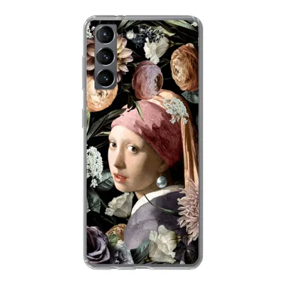Produktbild von MuchoWow® Handyhülle Schutzhülle Hülle für Samsung Galaxy S21 Mädchen mit Perlenohrring - Blumen - Vermeer - Pastell - Kunstwerk - Gemälde - Alte Meister Silikon Softcase Handy Hülle - Softcase