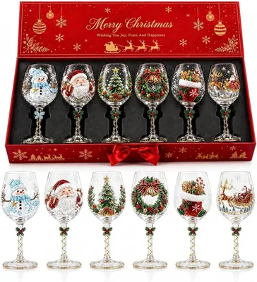Produktbild von 3d Weihnachtsgläser,weihnachtsgläser Christmas Weinglas-kollektion(6pcs), für Esstisch, Weihnachtsfeier Innen
