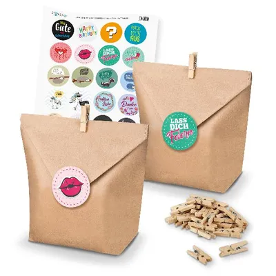 Produktbild von itenga SET Geschenktüten Mix (Motiv 86) 24 x Tüten + Klammern + Stickerbogen