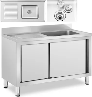 Produktbild von Einbeckenspüle für die Gastronomie mit Schiebetürschrank, rechts 120 x 60 x 95 cm