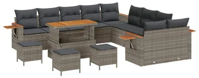 Image de Ensemble de canapés de jardin vidaXL, 14 pièces, gris, en polyrotin