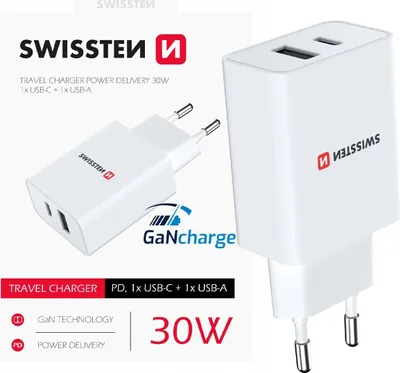 Produktbild von Reiseladegerät Leistungsabgabe 30w 1x usb-c + 1x usb weiß