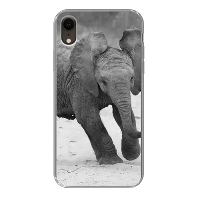 Produktbild von MuchoWow® Handyhülle Schutzhülle Hülle für iPhone XR Elefant - Baby - Tiere - Kröte - Schwarz und weiß Silikon Softcase Handy Hülle - Schutzdeckel