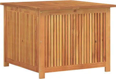 A wooden storage box with a slatted front and top, shown from a front-diagonal angle against a white background.