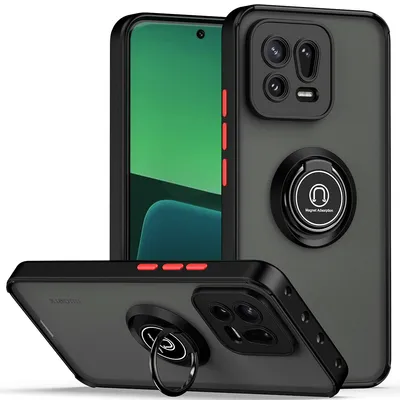 Obrázek produktu pro Pouzdro pro Xiaomi 13 Pro matné průsvitné TPU pouzdro s prstencovým držákem a stojánkem Černá červená