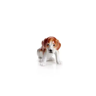 Imagen del producto de Figurina de porcelana de un beagle, 5 cm de alto, pintada de color marrón. Figurina de animal, ideal para coleccionistas de perros