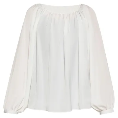 Produktbild von Damen Bluse weiß XXL mit Puffärmeln und rundem Ausschnitt