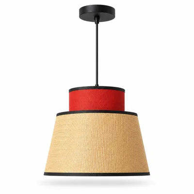Zdjęcie produktu dla Lampa wisząca Alpinaluz NARA z rattanu i czerwonej tkaniny, naturalna lampa w stylu bohemy z gwintem E27, abażur z rattanu z czerwonym dyfuzorem z tkaniny, Ø 40 cm