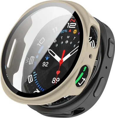 Image de Pour Samsung Galaxy Watch 8 44mm Housse de protection en plastique + 9H verre dur Beige