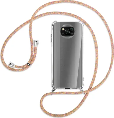 Produktbild von Handykette Backcover-Schutzhülle mit Band (Metall silberfarben) für Xiaomi Poco X3 NFC - Rainbow