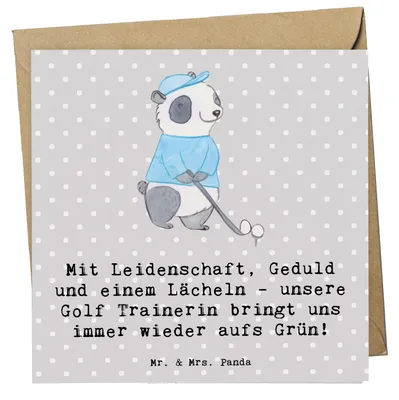 Produktbild von Mr. & Mrs. Panda Grußkarte Golf Trainerin Leidenschaft - Grau Pastell - Geschenk, Danksagung, Golftechnik, Golfunterricht, Golftipps, faltkarte, Glückwunschkarte, Geduld