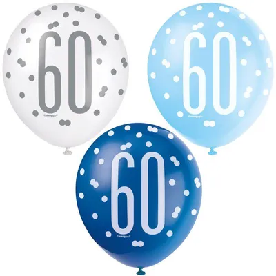 Produktbild von 6 Luftballons blau & silber Zahl 60