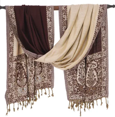Produktbild von Pashmina Viskose Schal / Stola mit Paisley Muster - Braun, Uni, 200*70 cm, Schals
