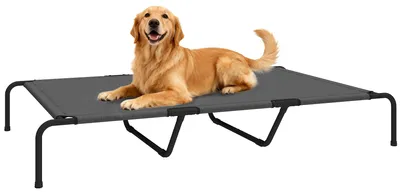 Produktbild von Hundeliege Outdoor, Erhöhtes Hundebett für große Hunde, mit Waschbares Mesh Stahlrahmen, 152 x 94 x 23 cm, Grau