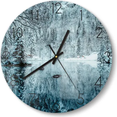 Produktbild von DEQORI Glasuhr Ø30 cm Zahlen 'Winterspiegelung' Wanduhr Glas Uhr Design leise Küchenuhr