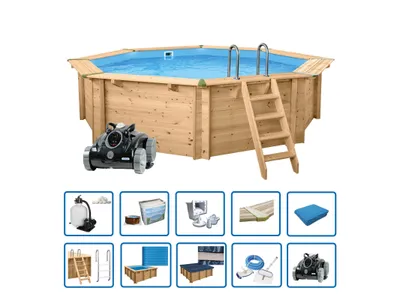 Produktbild von Interline Holzpool "Java" ø 4,40 m/ 1,36 m tief, Super Set inkl. Poolroboter, Abdeckung und weiterem Zubehör