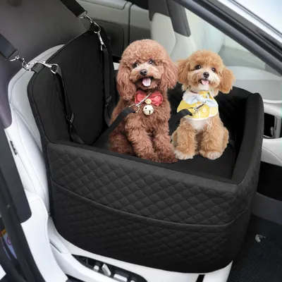 Produktbild von Hundeautositz für kleine & mittelgroße Hunde bis 15kg - abnehmbar & waschbar, 2 Sicherheitsgurte, 46.5cm hoch, Petcozife bequemes Reisebett (Schwarz)