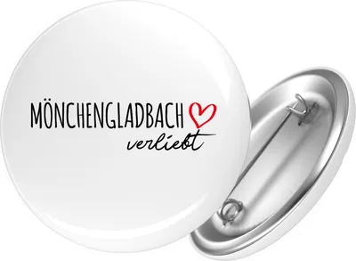 Produktbild von Huuraa Button Mönchengladbach verliebt 59mm rund mit Sicherheitsnadel Ansteckbutton Geschenkidee