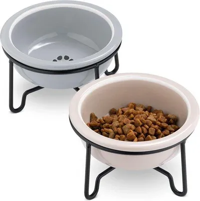 Immagine prodotto di Stazione per cibo per animali domestici Famanu con supporto - 2 ciotole in Vetroceramica - Adatta per cani e gatti - Lavabile in lavastoviglie